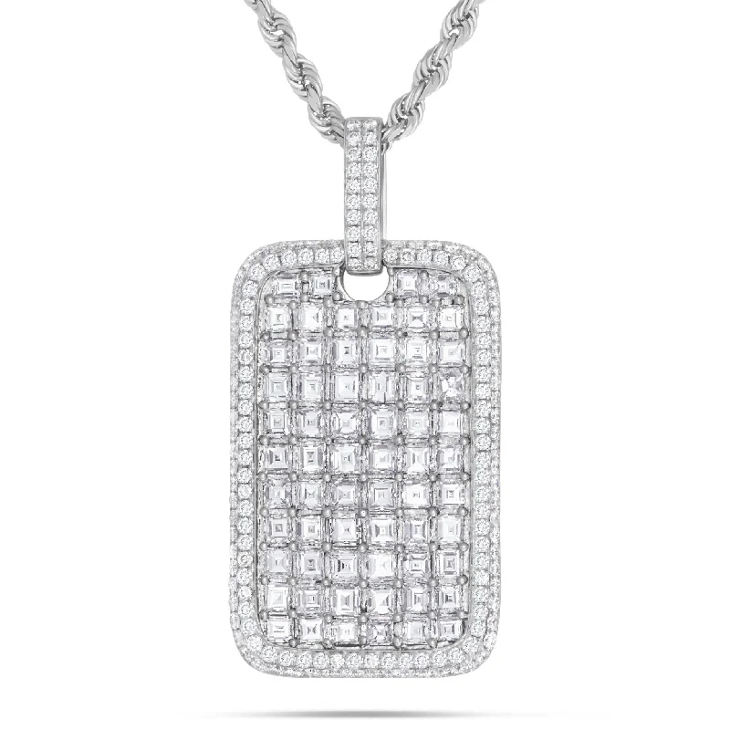 Women’s mother of pearl necklaces-14K White Gold 10.75ct Emerald Diamond Dog Tag Pendant