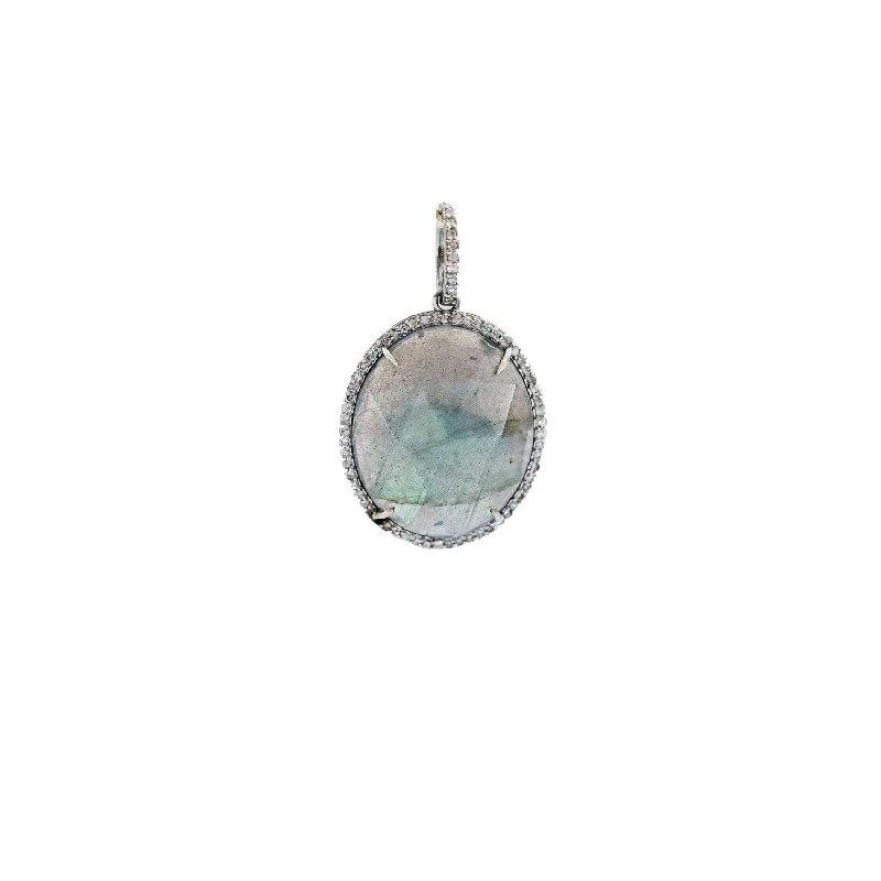 Women’s elegant necklaces-Rose Cut Labradorite with Diamond Halo Pendant P0000156