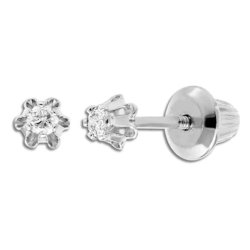 Women’s heart pendant earrings-Kiddie Kraft 14KT White Gold 1/12 CTW Round Diamond Childrens Stud Earrings