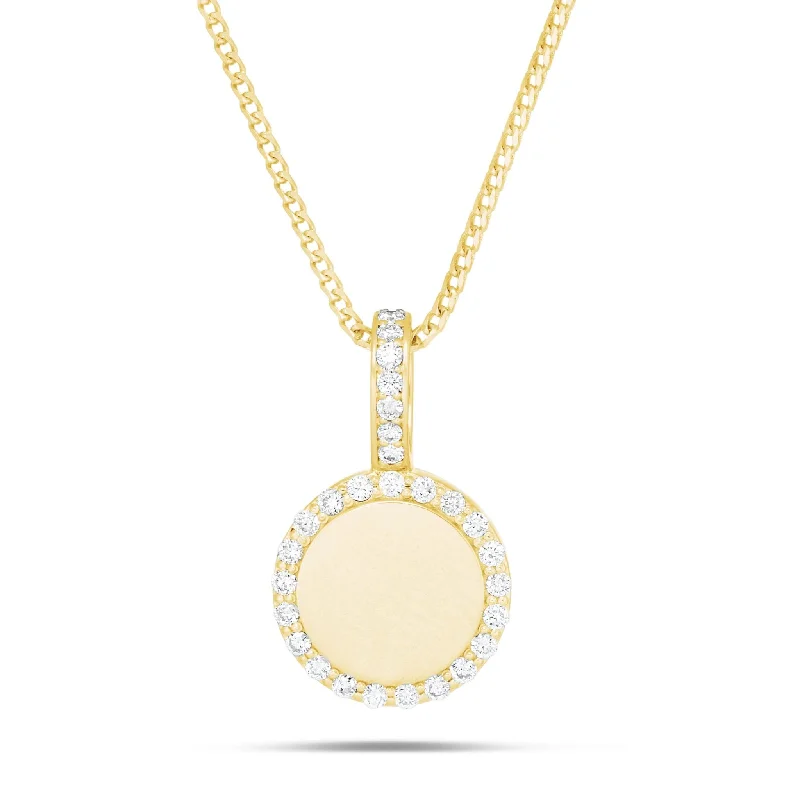 Women’s antique-style necklaces-14K Gold Small Engravable Diamond Circle Pendant