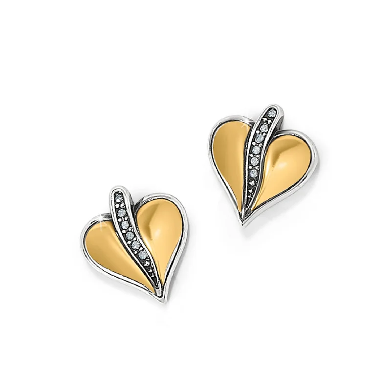 Women’s sparkly earrings-Precious Heart Two Tone Post Earrings