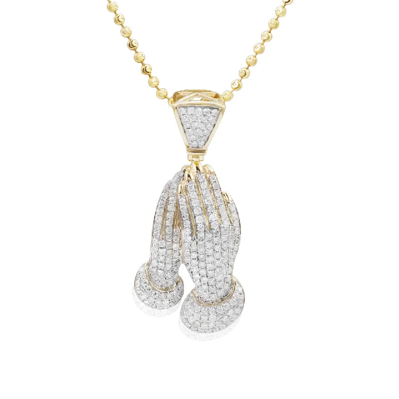 Women’s unique diamond necklaces-10k Yellow Gold 2ct Diamond Prayer Hand Pendant