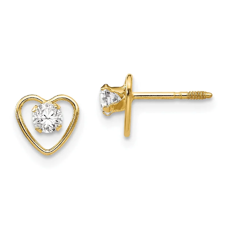 Women’s chain earrings-14KT Yellow Gold Round Zircon 6MM Heart Childrens Birthstone Stud Earrings