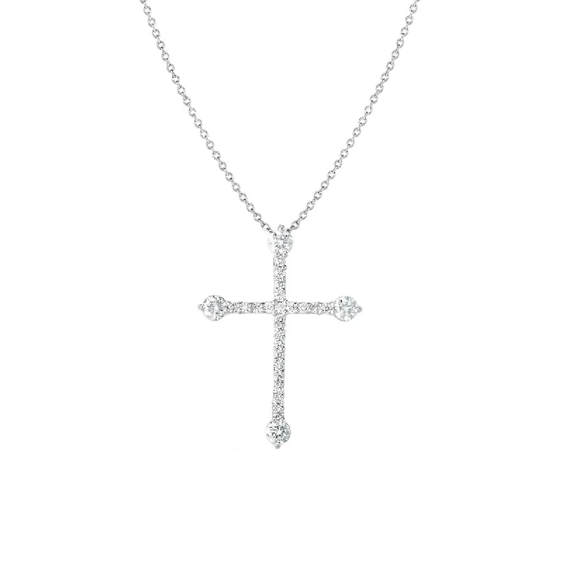 Women’s sterling silver necklaces-18K White Gold Tiny Treasures Diamond Cross Pendant