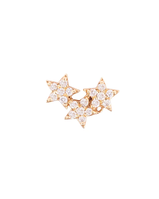 Women’s boho earrings-3 Stars 18K Gold, Whitegold or Rosegold Earring w. Diamonds