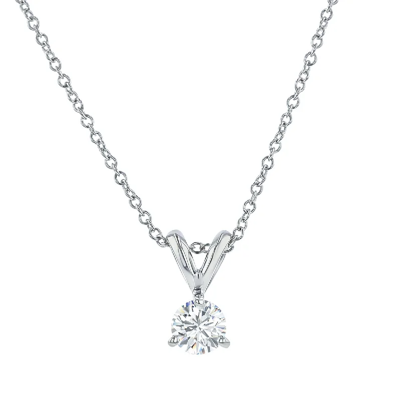 Women’s clasp necklaces-14K WHITE GOLD 1 ROUND BRILLIANT DIAMOND=0.75CT (H-I/SI2) PENDANT ON 18" CHAIN