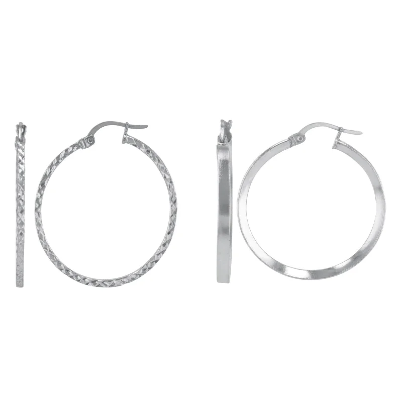 Women’s trendy earrings-Sterling Silver 1.5X30MM and 2X30MM 2-Pair Hoop Earrings Set