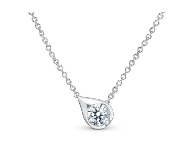 Women’s statement piece necklaces-Droplet 0.31Ct Diamond Pendant on Chain in 18K White Gold, 18in