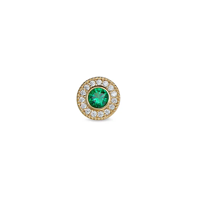 Women’s platinum engagement rings-Gold Finish Finish Sterling Silver Micropave Round Simulated Emerald Charm with Simulated Diamonds for BL2300B