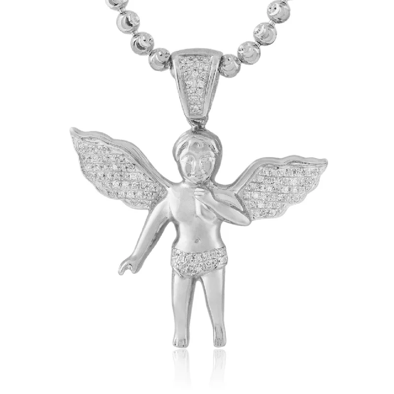 Women’s statement piece necklaces-10k White Gold  .20ct Diamond Angel Pendant