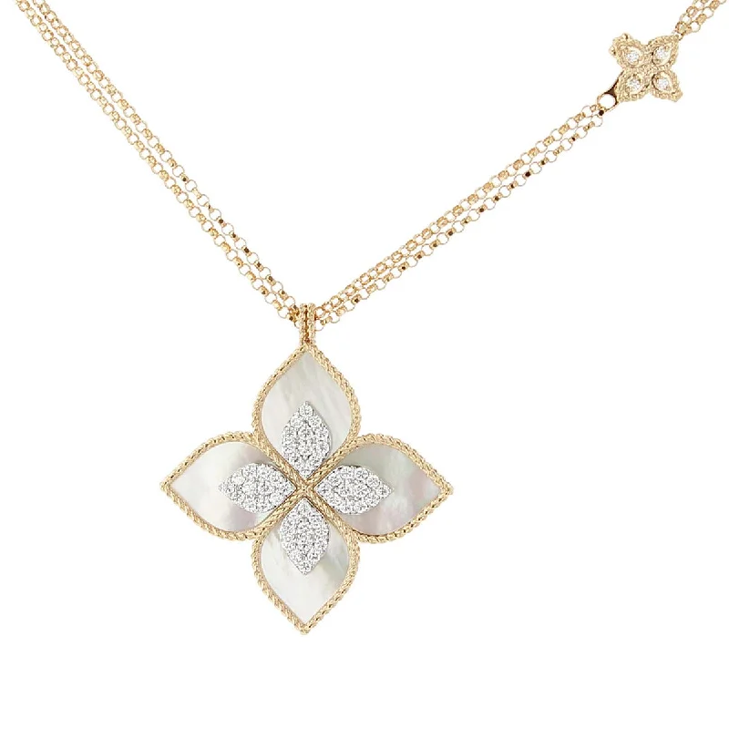 Women’s sapphire necklaces-Medium Mother of Pearl and Diamond Accent Flower Pendant