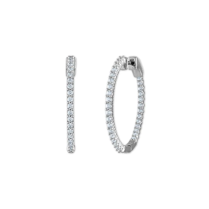 Women’s oversized earrings-1 CTW Diamond In & Out Hoop Earrings in Sterling Silver