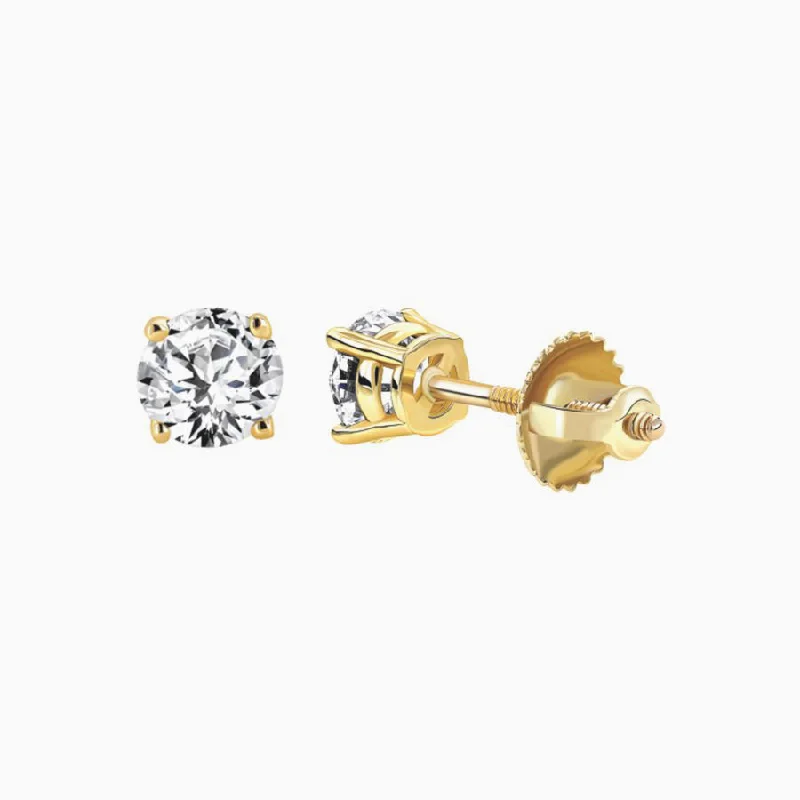 Women’s silver drop earrings-LADIES SOLITAIRE EARRINGS 0.25CT ROUND DIAMOND 14K YELLOW GOLD