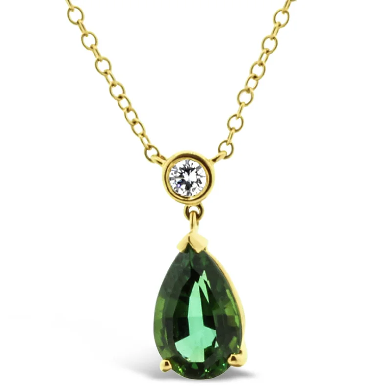 Women’s gold-plated necklaces-1.90Ct Green Tourmaline and 0.15Ct Diamond Pendant in 18K Yellow Gold, 16inch