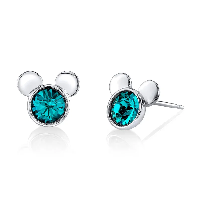 Women’s silver hoop earrings-Disney Sterling Silver Round Crystal Birthstone Mickey Mouse Stud Earrings