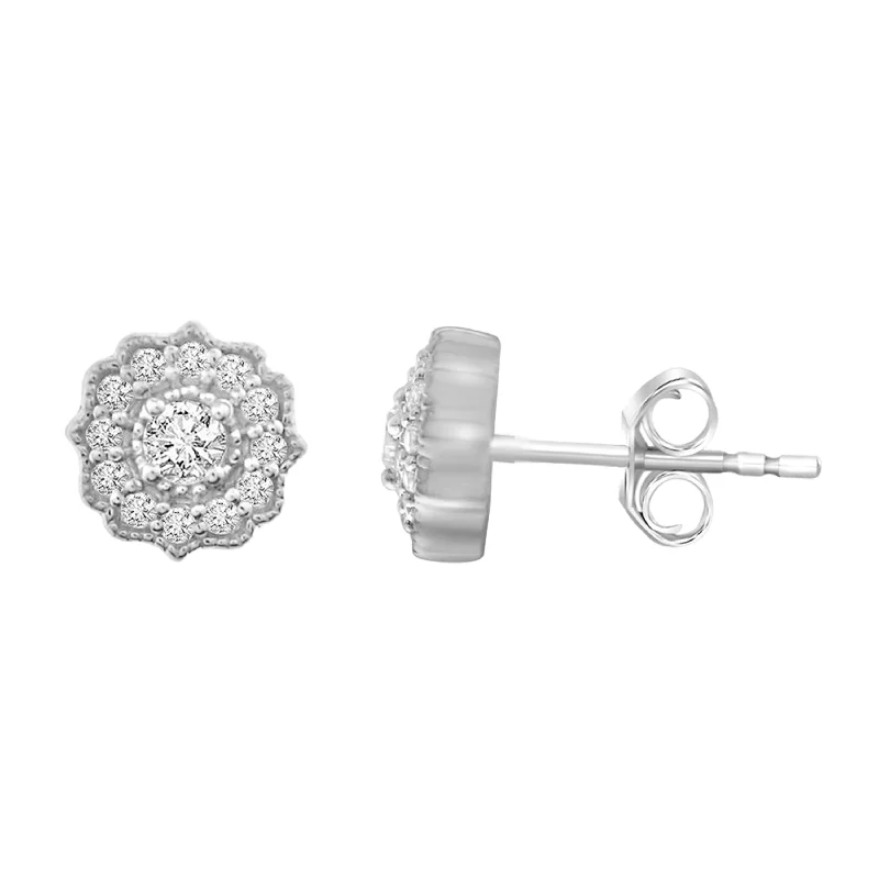 Women’s ear jackets-LADIES EARRINGS 0.25CT ROUND DIAMOND 10K WHITE GOLD