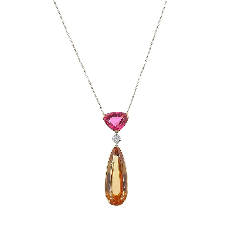 Women’s engraved necklaces-Orange Topaz, Pink Spinel and Diamond Pendant