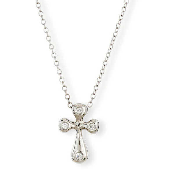 Women’s pendant necklaces-0.06Ct Diamond Cross Pendant in Platinum on Chain in 18K White Gold, 16inch