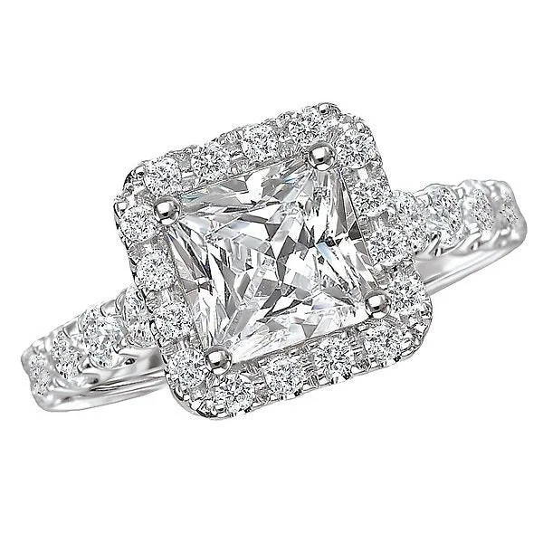 Women’s sparkling engagement rings-14KT WHITE GOLD 1/2 CTW DIAMOND SQUARE HALO SETTING FOR 3/4 CT PRINCESS