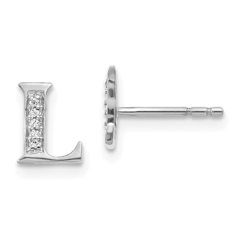 Women’s floral drop earrings-1/30 CTW Diamond Stud Initial Earrings in 14KT White Gold; Initial L