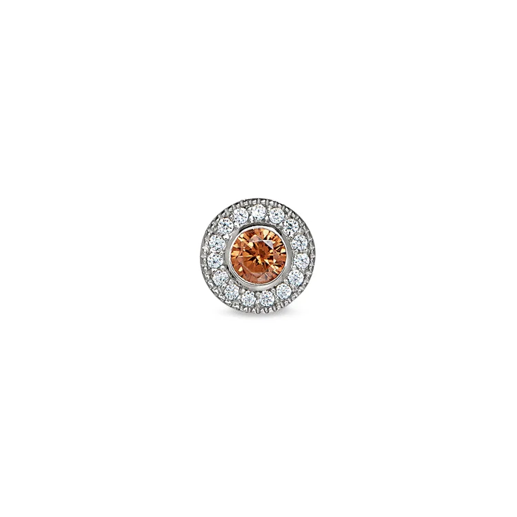 Women’s cushion cut halo engagement rings-Platinum Finish Sterling Silver Micropave Round Simulated Citrine Charm with Simulated Diamonds