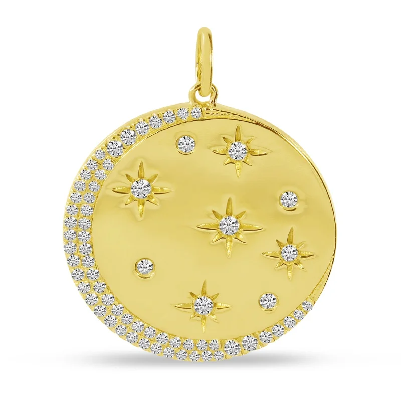 Women’s modern necklaces-DIAMOND STAR DISC PENDANT P10588