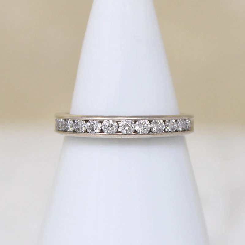 Women’s contemporary engagement rings-Chic Mid-Century Half Hoop Diamond Band