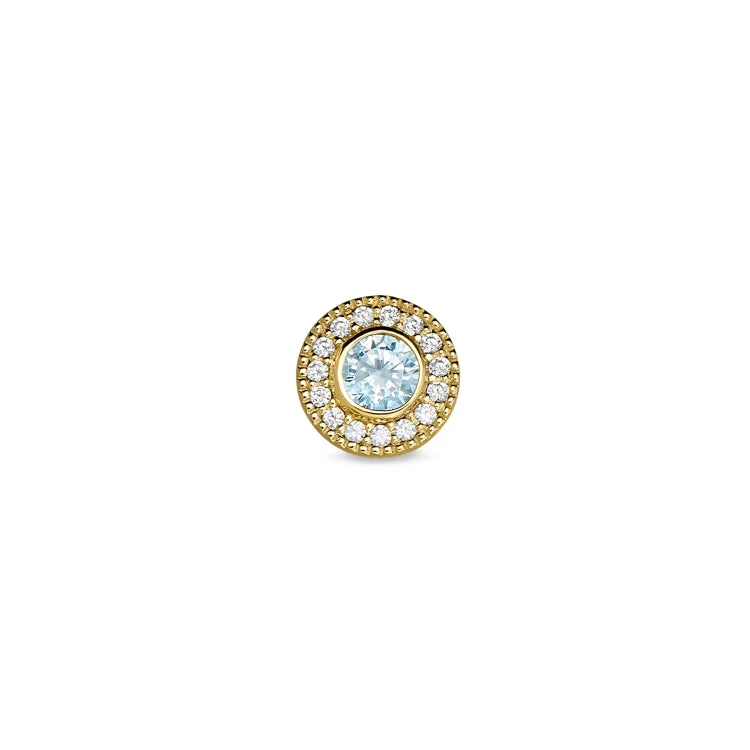 Women’s cushion cut engagement rings-Gold Finish Finish Sterling Silver Micropave Round Simulated Aquamarine Charm with Simulated Diamonds for BL2300B