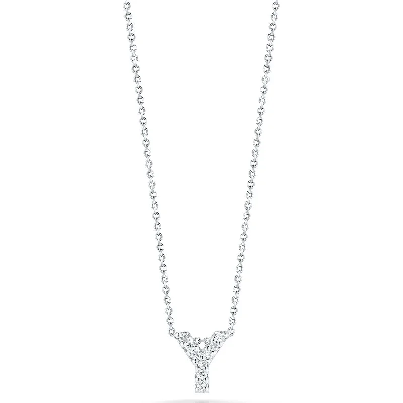 Women’s contemporary necklaces-Love Letter Y Pendant with Diamonds