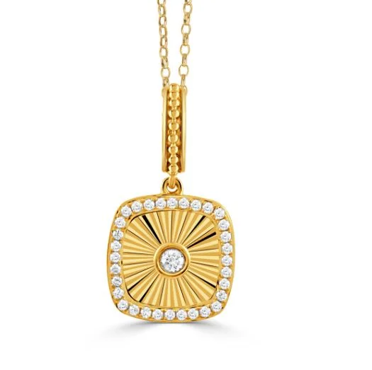 Women’s charm necklaces-0.16Ct Diamond Fluted Halo Pendant only in 18k Yellow Gold