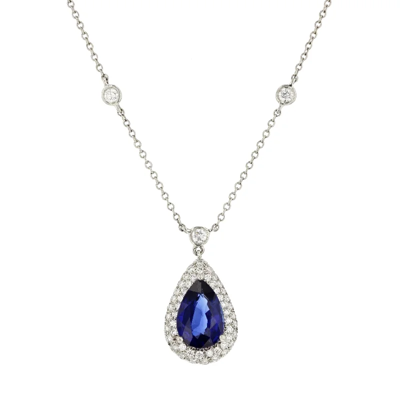 Women’s modern necklaces-Platinum Sapphire Diamond Pendant