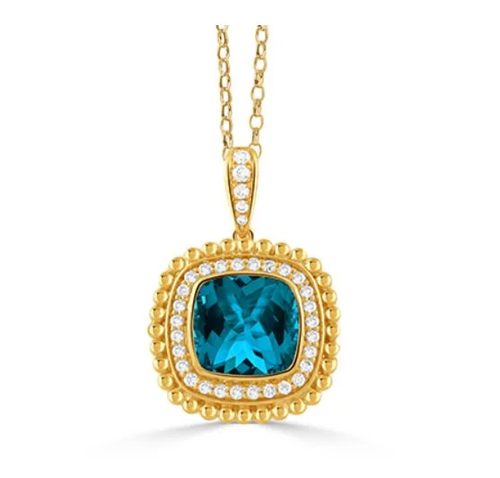 Women’s pearl necklaces-Justinian 2.33Ct Blue Topaz and 0.16Ct Diamond Halo Pendant only in 18k Yellow Gold