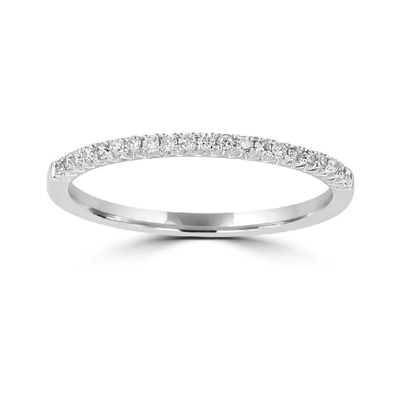 Women’s simple engagement rings-14KT WHITE GOLD 1/8 CTW ROUND DIAMOND FRENCH PAVE BAND