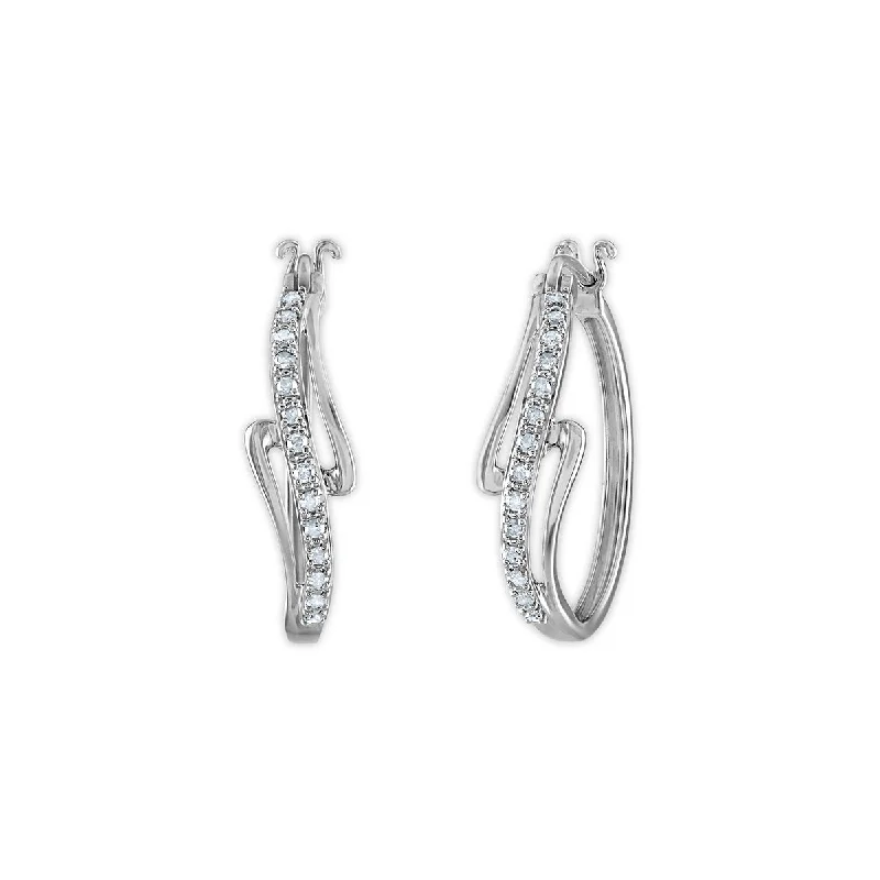 Women’s oval stud earrings-1/4 CTW Diamond Fashion Hoop Earrings in Rhodium Plated Sterling Silver