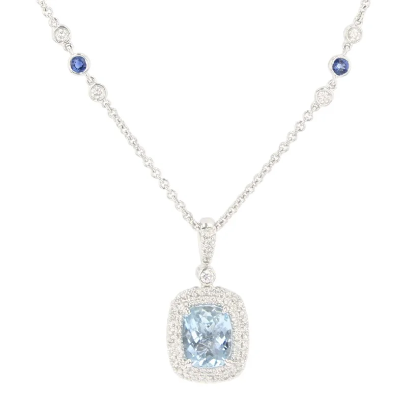 Women’s chunky necklaces-Pastel Aquamarine, Sapphire and Diamond Pendant