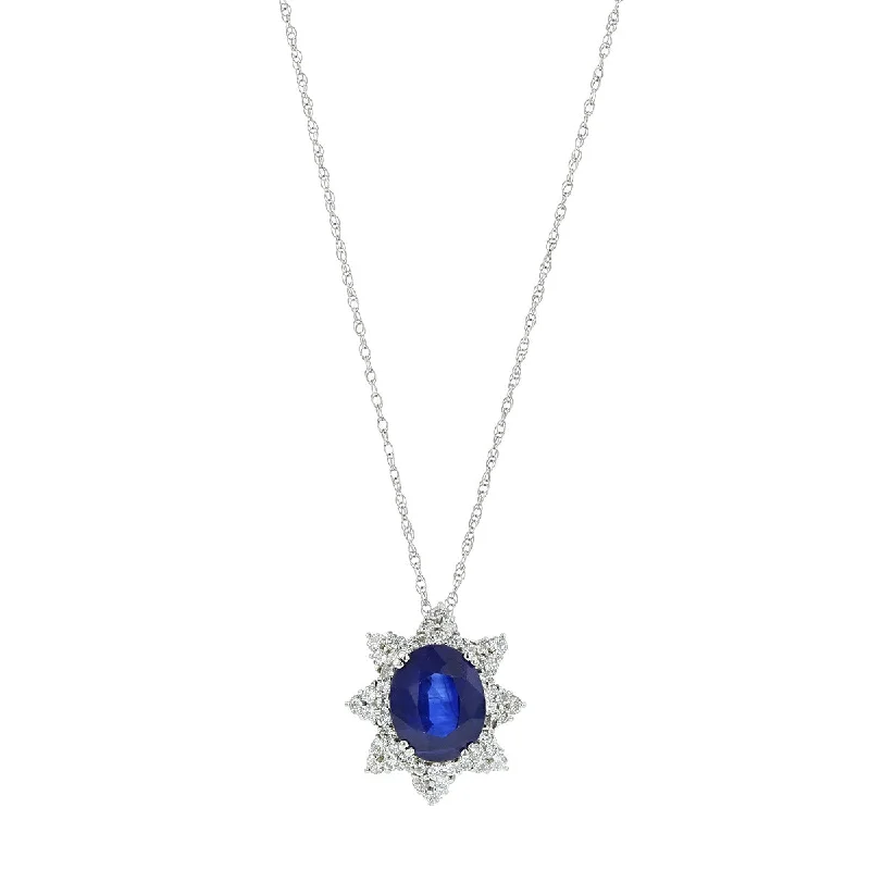 Women’s luxury diamond necklaces-Platinum Sapphire and Diamond Cluster Pendant