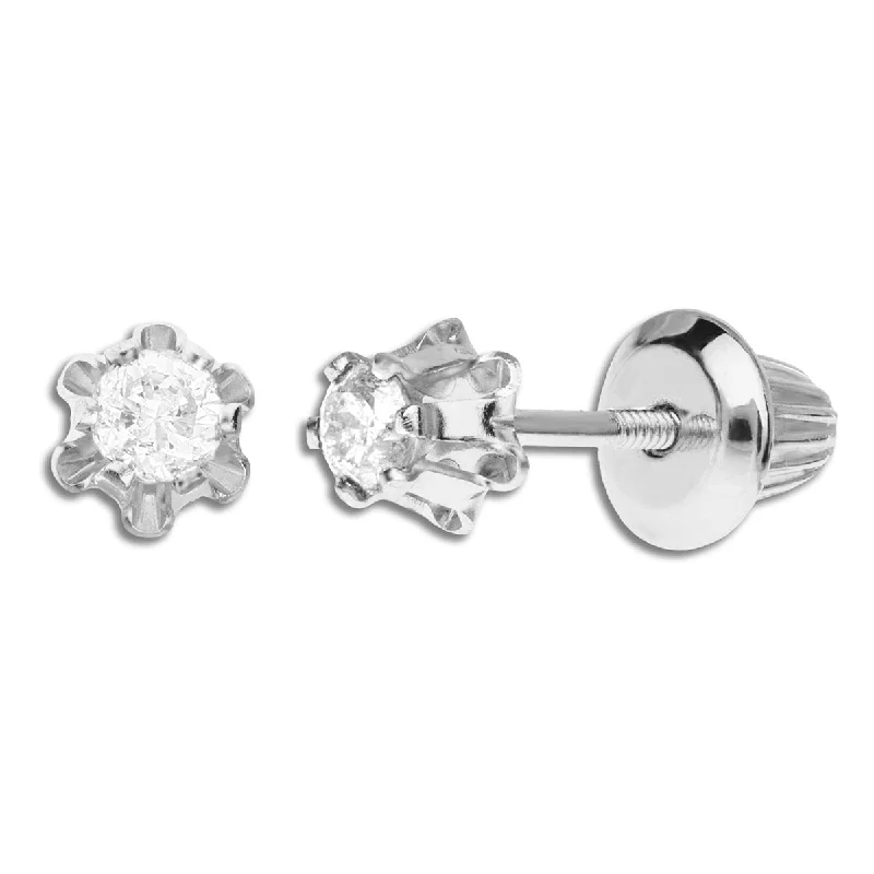 Women’s stud earrings-Kiddie Kraft 14KT White Gold 1/7 CTW Round Diamond Childrens Stud Earrings