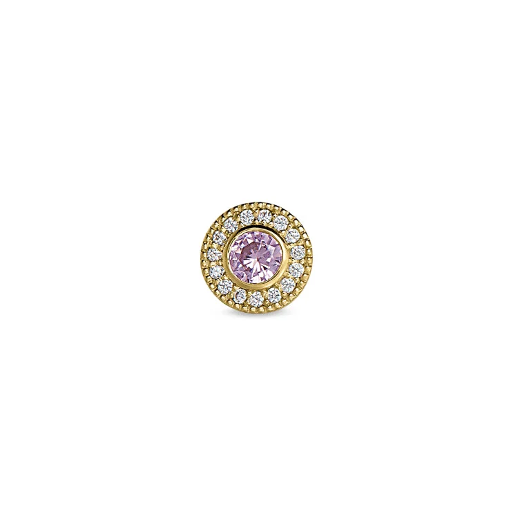 Women’s sparkling engagement rings-Gold Finish Finish Sterling Silver Micropave Round Simulated Pink Sapphire Charm with Simulated Diamonds for BL2300B