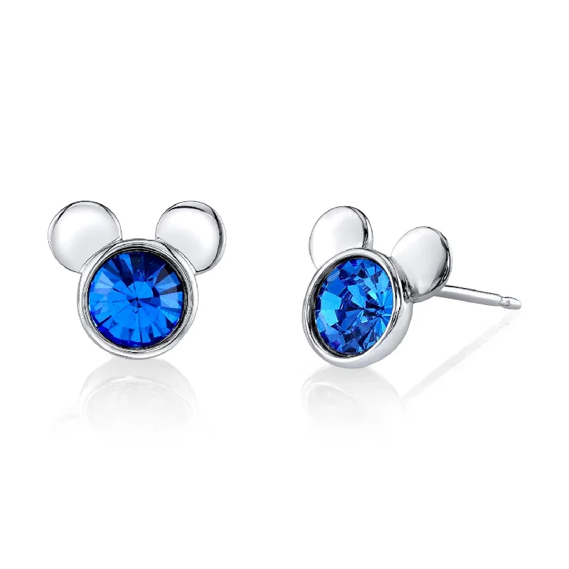 Women’s vintage earrings-Disney Sterling Silver Round Crystal Birthstone Mickey Mouse Stud Earrings