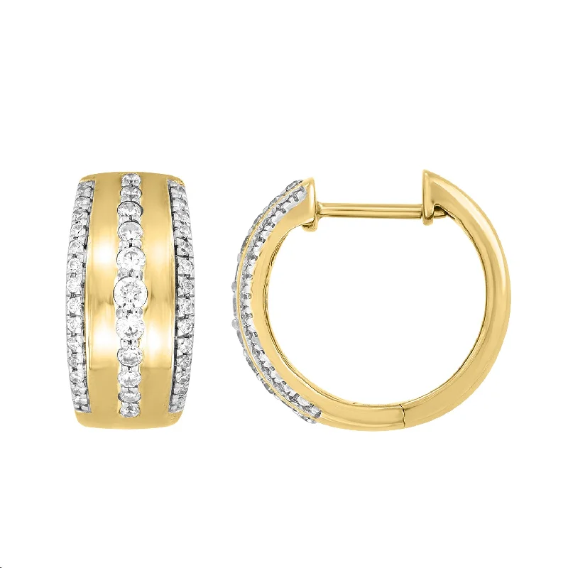 Women’s round stud earrings-LADIES HOOPS EARRINGS 0.50CT ROUND DIAMOND 14K YELLOW GOLD