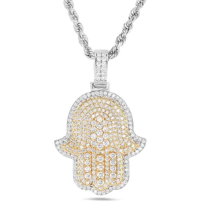 Women’s simple necklaces-Shyne Collection 10K Gold 4.0ct Diamond Hamsa Pendant