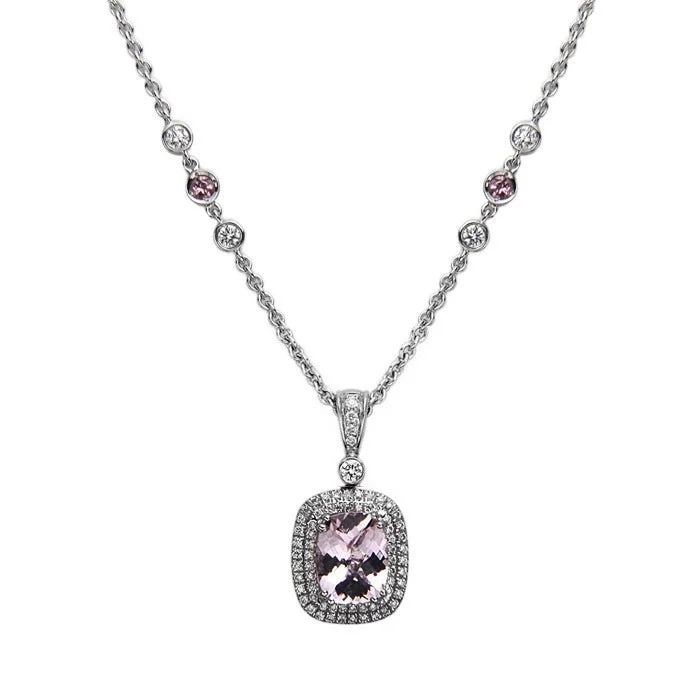 Women’s heart-shaped necklaces-Pastel Amethyst, Pink Sapphire and Diamond Pendant