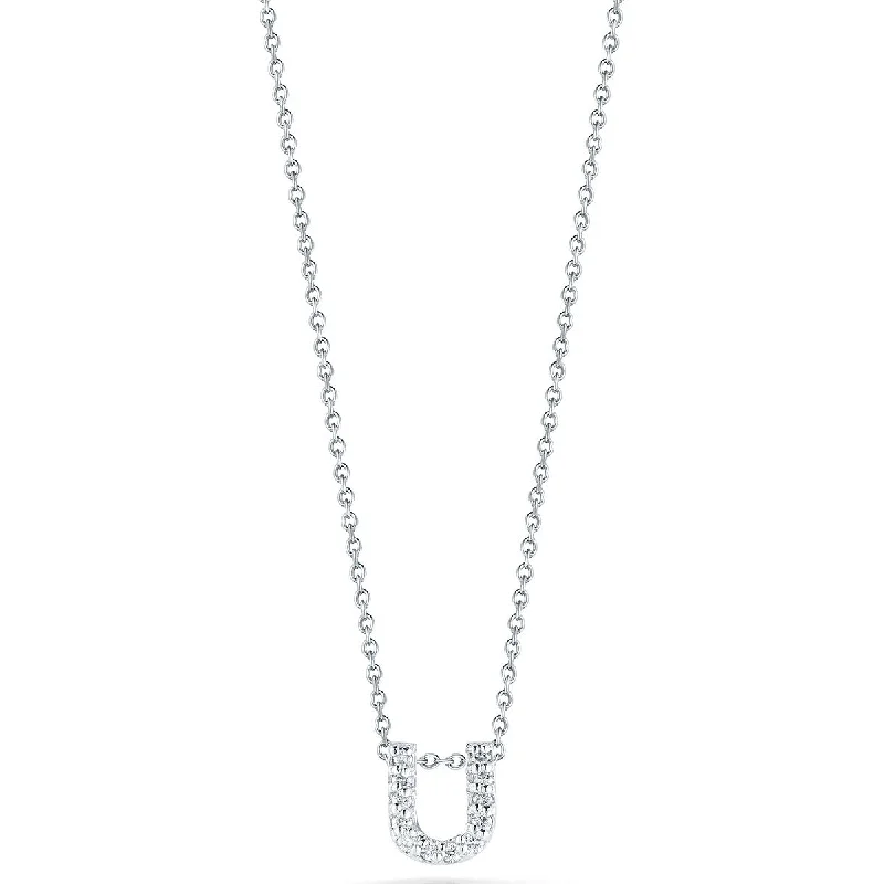 Women’s oval pendant necklaces-Love Letter U Pendant with Diamonds