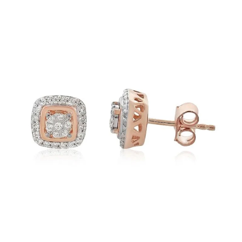 Women’s pink gemstone earrings-1/4 CTW Diamond Halo Stud Earrings in 10KT Rose Gold