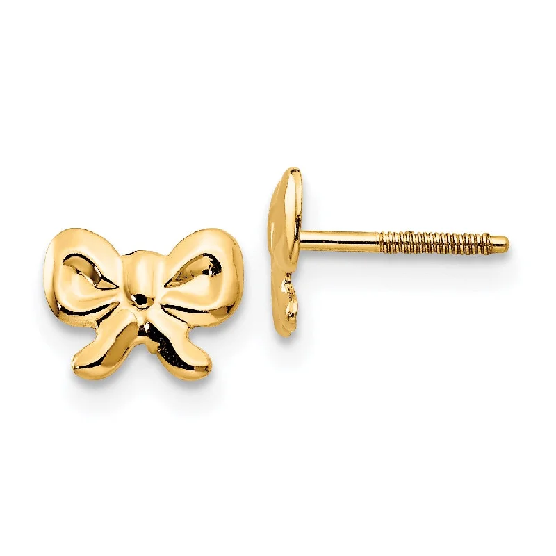 Women’s luxury diamond earrings-14KT Yellow Gold 6X7MM Stud Bow Earrings