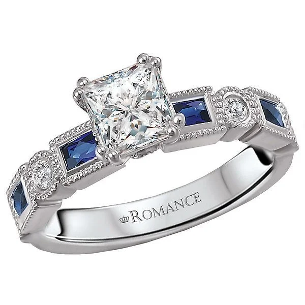 Women’s alternative engagement rings-14KT 1/2 CTW SAPPHIRE & 1/8 CTW DIAMOND SETTING FOR 1 CT PRINCESS/ASSCHER