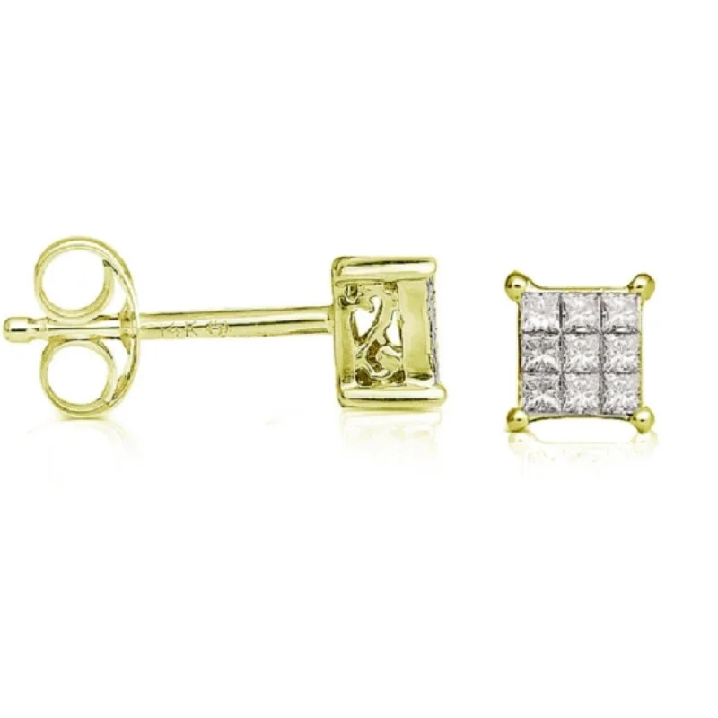 Women’s cubic zirconia stud earrings-1/10 CTW Diamond Cluster Stud Earrings in 14KT Yellow Gold