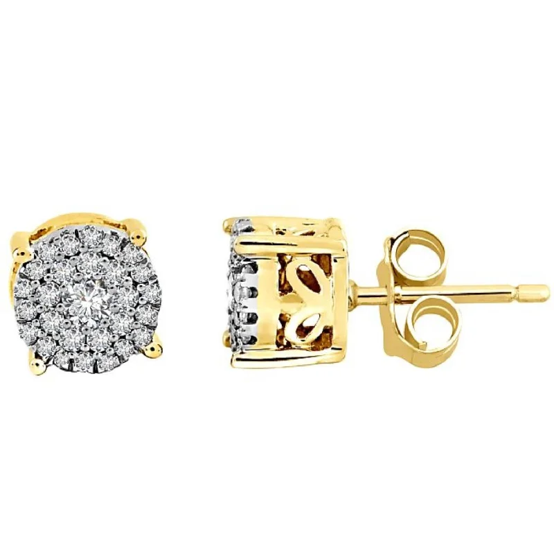 Women’s chandelier drop earrings-1/3 CTW Diamond Cluster Stud Earrings in 10KT Yellow Gold