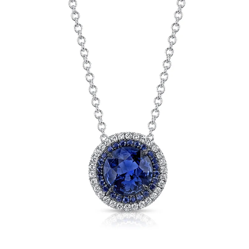 Women’s gold necklaces-Sapphire and Diamond Pendant