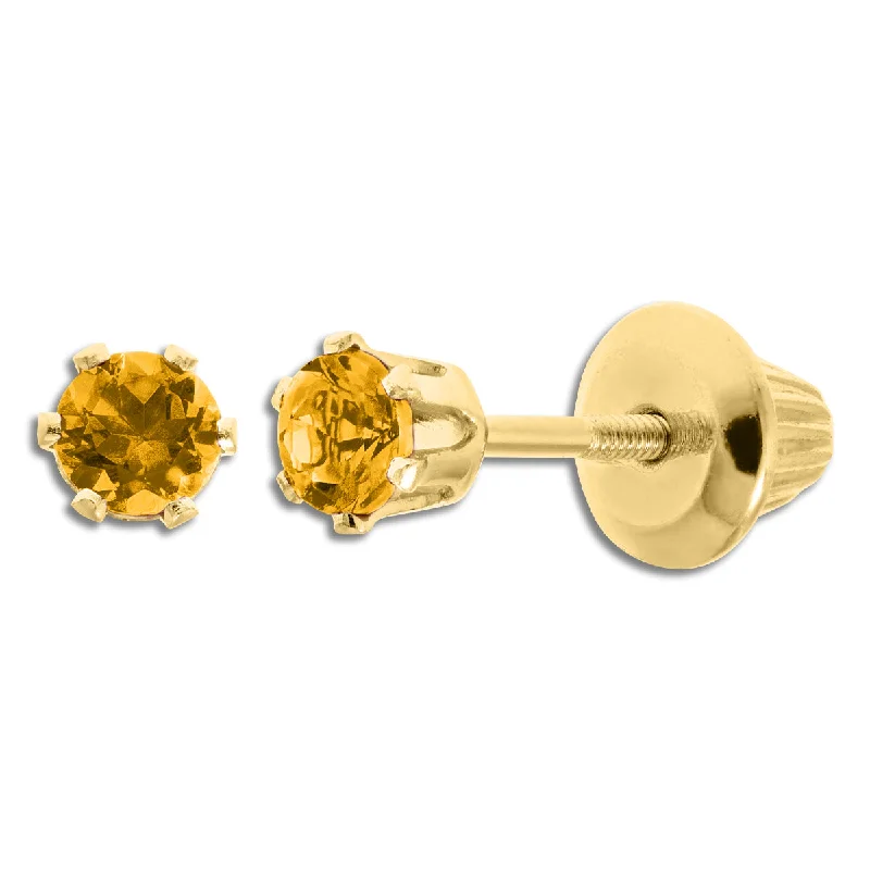 Women’s fashion earrings-Kiddie Kraft 14KT Yellow Gold Round Citrine Childrens Birthstone Stud Earrings